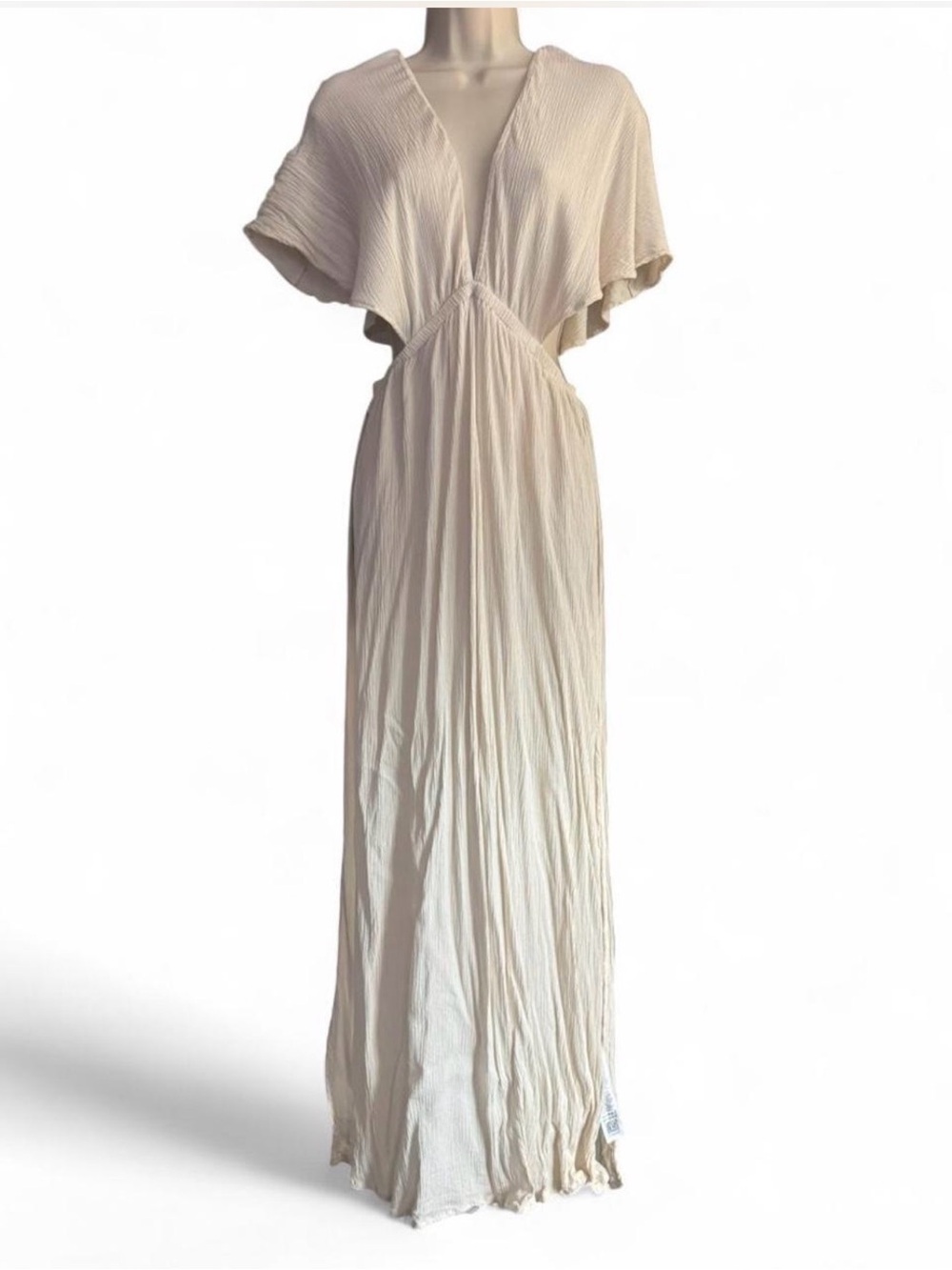 ASOS Cream Cutout Maxi Dress with Flutter Sleeves High Slit Boho Resort 8 - Picture 2 of 9